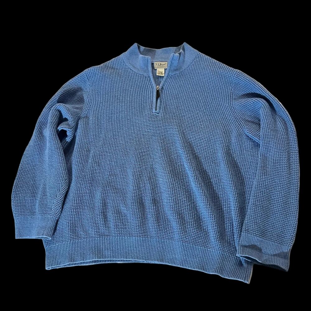 L.L.Bean Blue Quarter-Zip Knit Sweater XXL